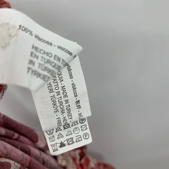 Zara Jogger Pants Floral Print Red Pull On High Rise - Picture 13 of 13